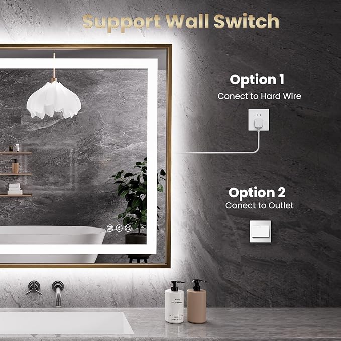 60"X36" LED Bathroom Mirror with Front Lit and Backlit(Brushed Gold) | Metal Framed Mirror, Stepless Dimmable, Anti-Fog, HD Reflection, Shatter-Proof, Memory, 3 Colors, Double LED Vanity Mirror.