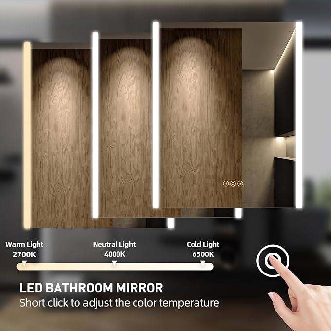 16 x 24 Inch Medicine Cabinet with Mirror and LED Light for Bathroom | Recessed, Wall-Mounted, Dimmable, Anti-Fog, Memory Function, 3 Color Mode, Outlet&USB, Adjustable Shelf, ETL Listed, Aluminum