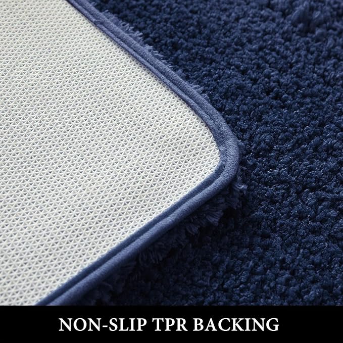 MIULEE Navy Blue Toilet Bathroom Rug U-Shaped Microfiber Bath Mat 20x20 in | Absorbent, Non Slip, Quick Dry, Fluffy Bath Rugs for Bathroom Floor Tub Showers, Machine Washable