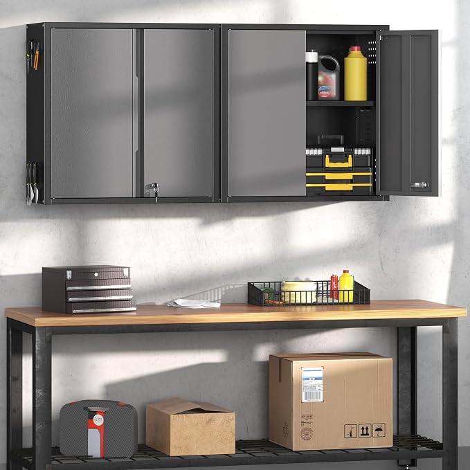 Coolsun 26" H Garage Wall Cabinet with Lockable Doors and Adjustable Shelf | Metal Wall Cabinet for Garage Assembly Required (26" H Black)