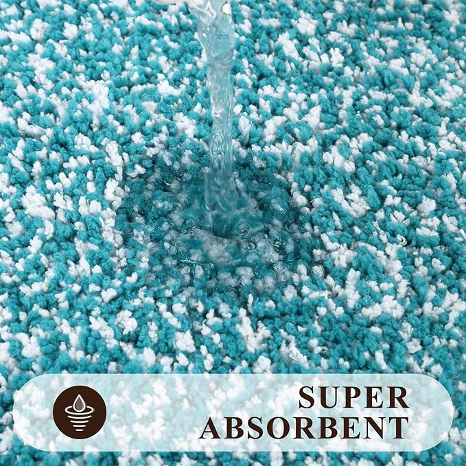 Pauwer Bathroom Rugs 3 Piece Set, Non Slip Washable Bath Mat, Aqua Blue | Soft Plush Microfiber, Super Absorbent Floor Carpet, U Shaped Toilet Mats, Quick Dry, Shaggy Shower Rugs Runners