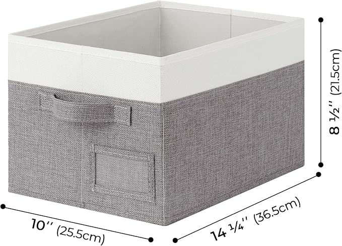 GRANNY SAYS Closet Storage Bins with Label, Gray&White, Medium, 3-Pack | Fabric Storage Bins, Closet Storage Bins for Clothes, Shelf Storage Baskets with Handles, Collapsible Storage Boxes
