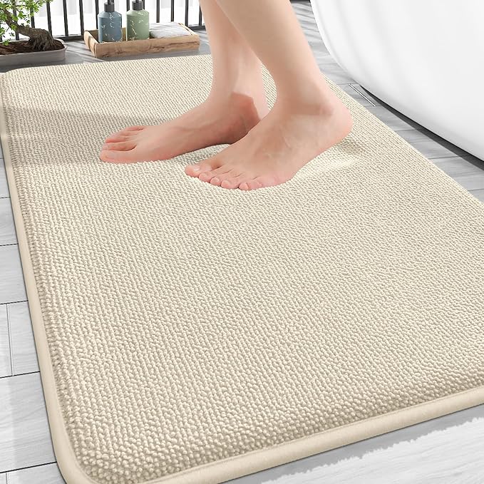 OLANLY Thick Memory Foam Bathroom Rugs 30x20, Soft Absorbent Bath Mat, Sand | Quick Dry Bath Rugs, Non-Slip Carpet, Machine Washable Mats for Bathroom Floor, Tub and Shower, Home Decor Accessories