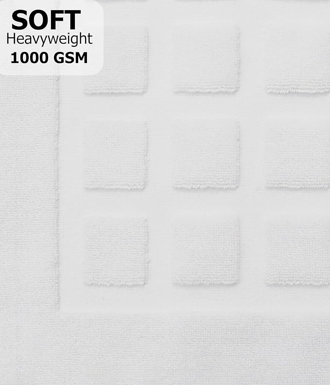COTTON CRAFT Bath Tub Mats- 2 Pack Sculpted Tile Bathroom Mat - White | Heavyweight 1100 GSM Absorbent 100% Cotton Luxurious Hotel Spa Step Out Floor Mat - Shower Mat -Not a Bath Rug - 21x34