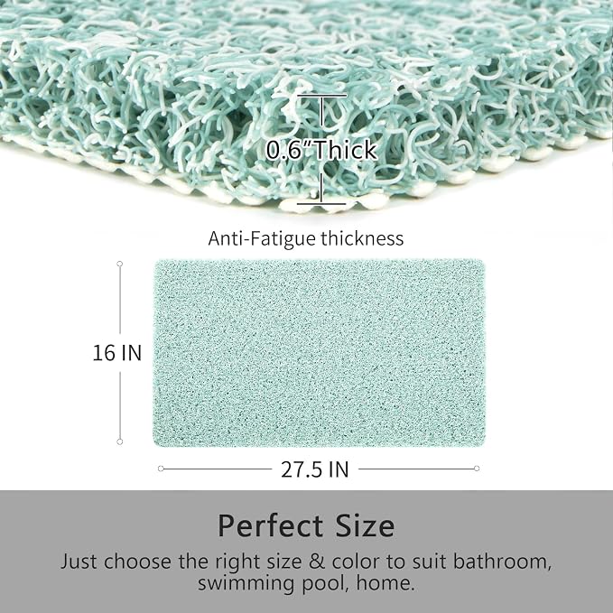 0.6" Extra Thick Non Slip Shower Mat, PVC Loofah Shower Mat with Drain, Quick Drying Bath Mat for Inside Shower, Bathtub Mats Foot Scrubber for Elderly, Bathroom, Kitchen, Wet Areas, 27x16 Inches