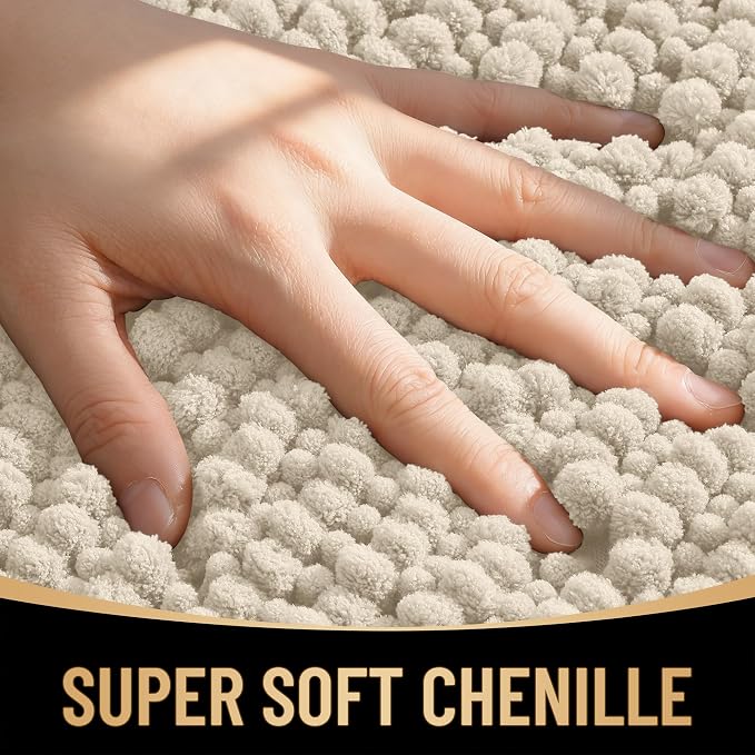 OLANLY Thick Chenille Bathroom Runner Rugs 59x20, Absorbent Bath Mat, Sand | Soft Bath Rugs, Rubber Backing, Machine Wash Dry, Bath Mats for Bathroom, Tub and Shower, Home Decor Accessories