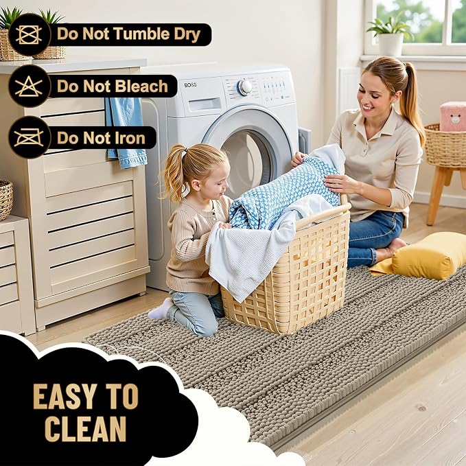 OLANLY Thick Bathroom Rugs 36x24, Chenille Striped Bath Rugs, Warm Taupe | Rubber Backing, Machine Wash, Extra Soft Absorbent Bath Mats for Bathroom Floor, Tub and Shower, Home Decor Accessories