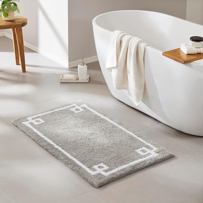 Madison Park Evan 100% Cotton Bath Rug Plush Absorbent, 24" x 40", Grey | Non-slip Backing, OEKO TEX, Luxurious Tufted Plush Bath Mat for Bathroom, Quick Dry, Spa Design Decorative for Shower Room