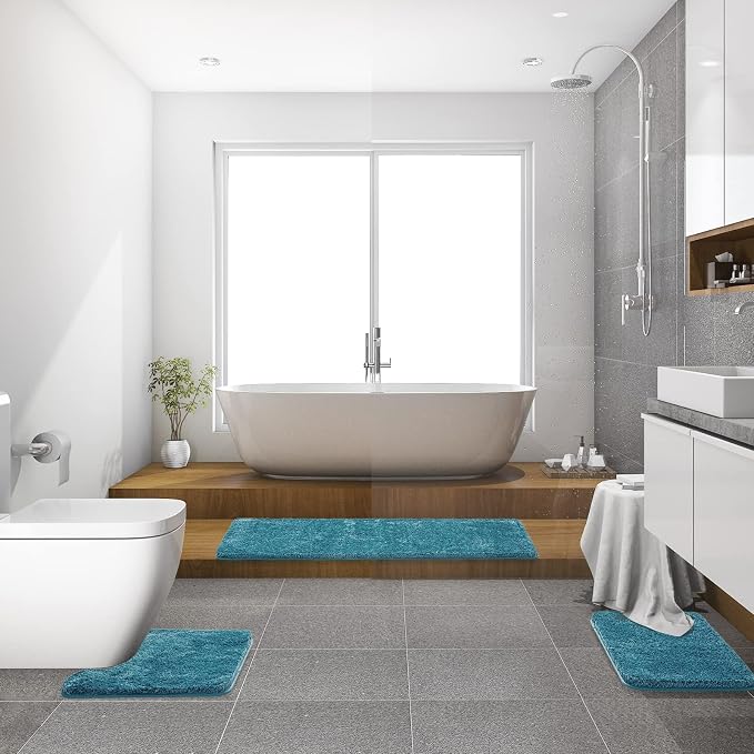 MIULEE Teal Bathroom Runner Rugs Soft Microfiber Bath Mat 24 * 70 Inch | Absorbent, Non Slip, Quick Dry, Fluffy Bath Rugs for Bathroom Floor Tub Showers, Machine Washable