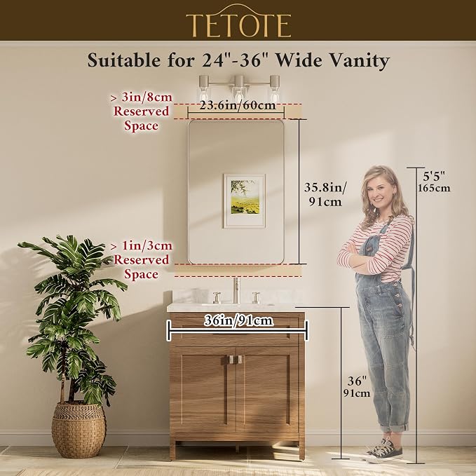 Black Framed Bathroom Mirror, 24 x 36 Inch Matte Metal Frame Vanity Mirror, Farmhouse Wall Mounted Rectangle Mirror (Horizontal/Vertical)