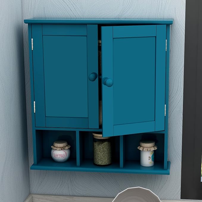 TaoHFE Turquoise Bathroom Cabinet,Bathroom Wall Cabinet with 2 Door | Adjustable Shelves,Over The Toilet Storage Cabinet,blue Bathrooms Cabinet Wall Mounted,Medicine Cabinets for Laundry