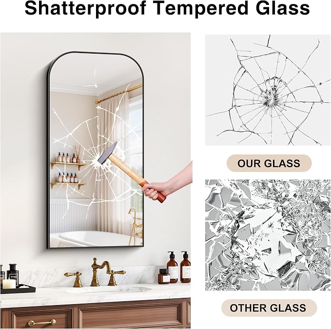 YIROMAN Bathroom Mirrors for Over Sink,18"x36" Black Bathroom Vanity Mirror | Thin Brushed Aluminum Frame,HD tempered glass, Rectangular,Rounded & Right-angle Corners,Sink,Entryway,Bedroom