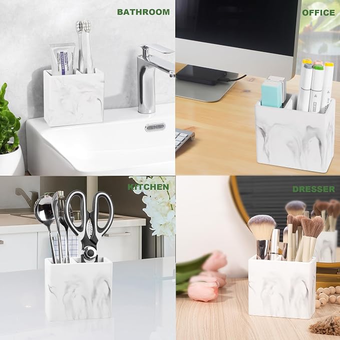 Diatomite Toothbrush Holder Toothpaste Organizer, Marble White | Quick Drying, Non-Slip, 2 Slots Kids Electric Tooth Brush Holder for Bathroom, for Countertop, Shower, Vanity