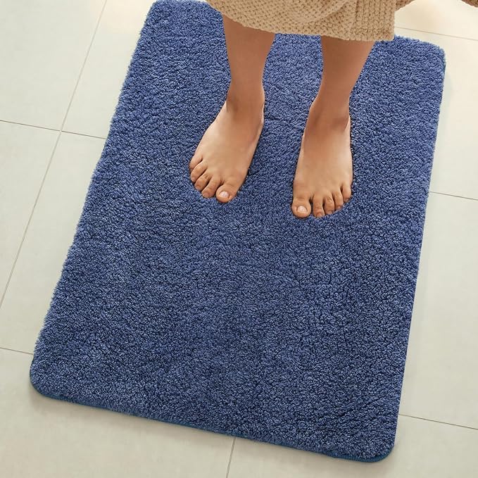 TYUU Toilet Rug, Ultra Soft Toilet Rugs U Shaped Machine Washable Non Slip Absorbent Quick Dry Toilet Mat with Rubber Backing, Denim Blue 20" x 24" U Shape