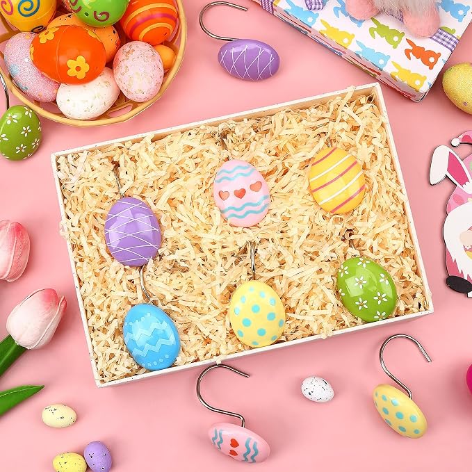 12 Pcs Easter Shower Curtain Hooks Colorful Egg Bathroom Decor | 12 resin and metal Easter egg shower curtain hooks, fit rods up to 1.2 inches,reusable, easy install for spring party decor