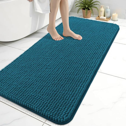 Arotive Chenille Bathroom Rugs 47x24, Soft Absorbent Bath Mat, Peacock Blue | Rubber Backing, Machine Washable Dry Bath Mats for Bathroom Floor, Tub and Shower, Home Decor Accessories