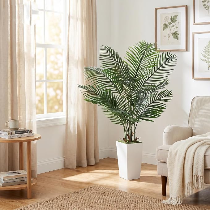 VIVATREES Palm Tree 6FT Artificial, 72in Tall Faux Palm Tree with 15.7 White Planter, Fake Potted Tree for Indoor & Outdoor Home Office Decor