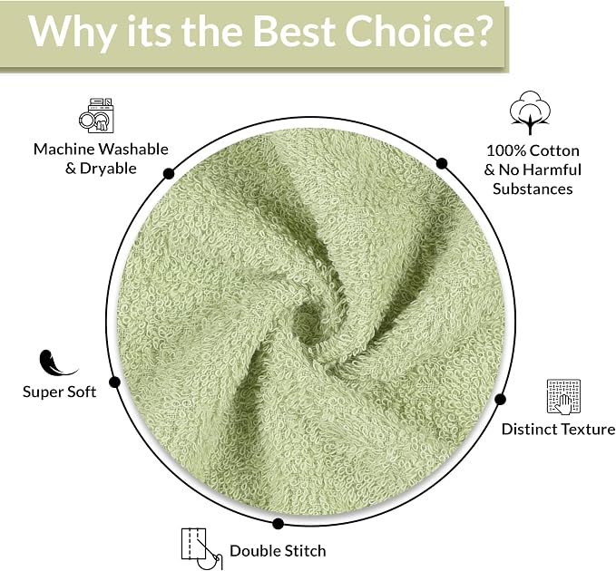 Basic Medium Bath Towels 24x48 Inches – Pack of 6 – Sage Green Color – Soft and Absorbent Multipurpose Cotton Towels for Bathroom, Spa, Gym, Salon, Hotel, Clinics and Everyday Use
