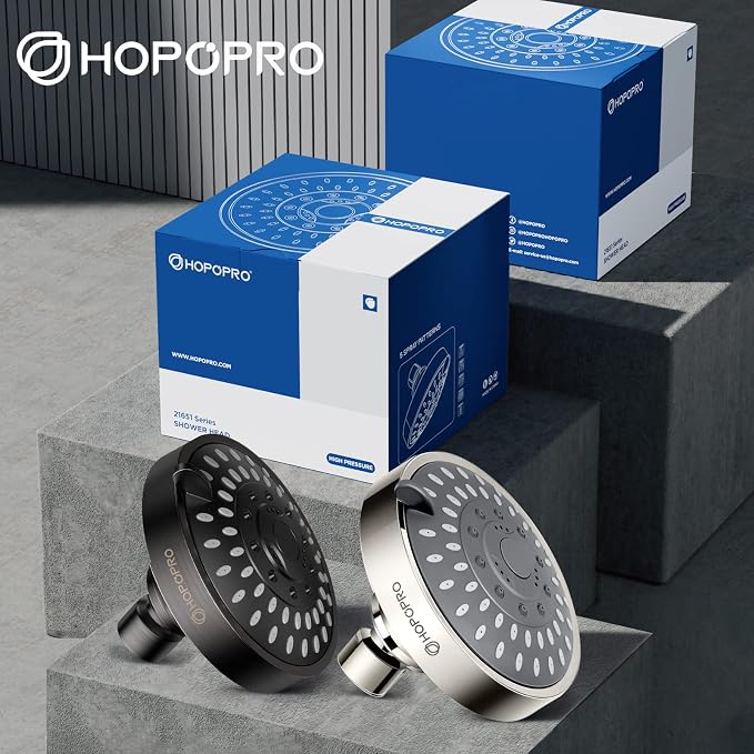 High Pressure Shower Head, HOPOPRO 5-Mode Fixed Showerhead, NBC Recommended | The Washington Post, NBC News, Today Recommended, Consumer Reports Tested High Flow Fixed Shower Head (4 Inch Brushed Nickel)