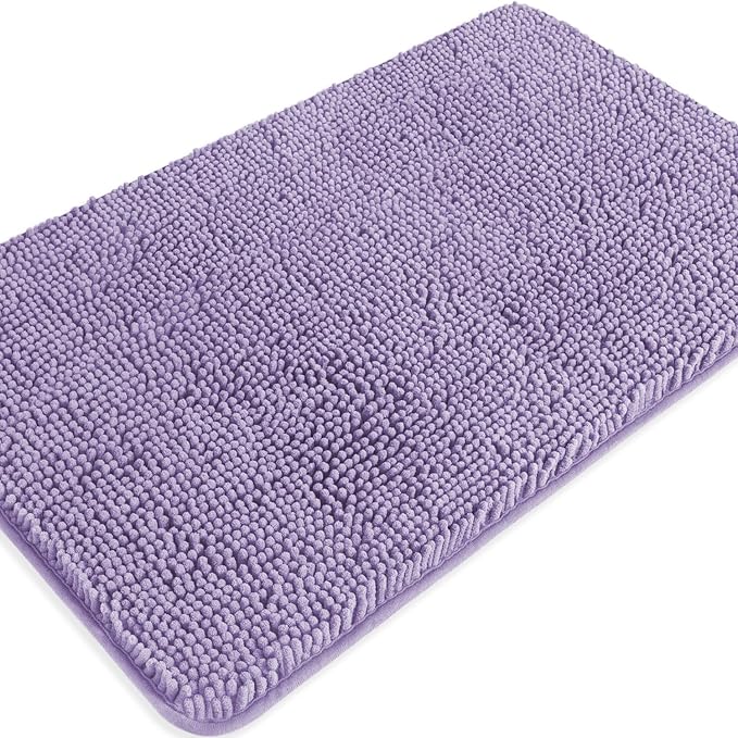 Lavender Bathroom Rugs – Absorbent and Washable Bath Mat, Non-Slip, Thick Soft Chenille Bath Rugs for Bathroom Floor, Shower, Sink - 20" x 32"