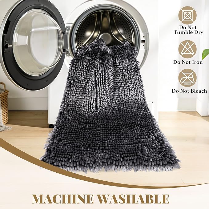 Bathroom Rugs Mat 72 x 24, Soft Absorbent Chenille Bath Rugs, Rubber Backing Bath Mats for Bathroom Floor, Tub, Shower, Bedroom, Home Decor Accessories, Quick Dry Machine Washable, Dark Grey