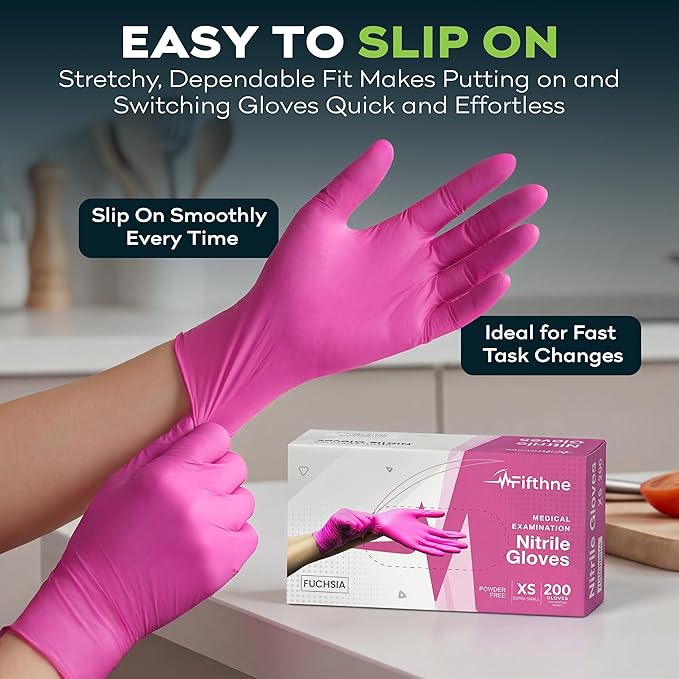 FifthPulse Fuchsia Hot Pink Nitrile Disposable Gloves -3 Mil Medical Exam Nitrile Gloves -Powder and Latex Free