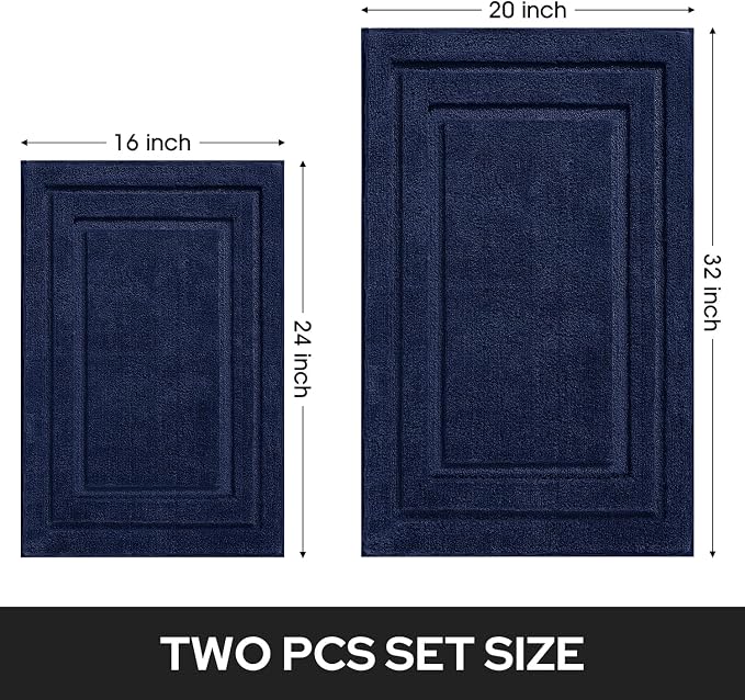 HOMEIDEAS Bathroom Rugs Sets 2 Piece, Super Soft and Absorbent Non Slip Microfiber Machine Washable Bath Mat Set (20" x 32" + 16" x 24", Navy Blue)