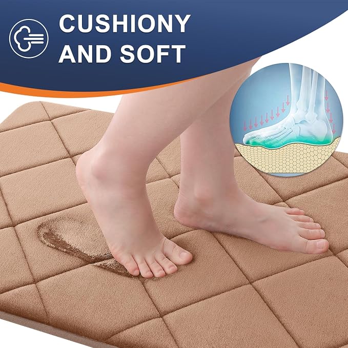 OLANLY Memory Foam Bath Mat 59x24, Ultra Soft and Absorbent Bathroom Rugs | Dark Beige, Quick Dry, Machine Washable Shower Bath Rugs, Comfortable Bath Carpet for Bathroom Floor, Tub and Shower