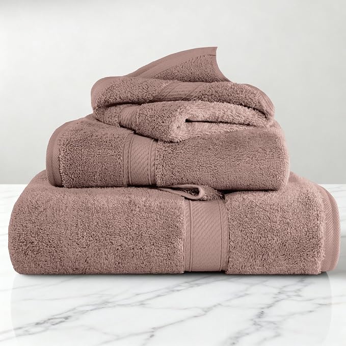 Superior Egyptian Cotton Ultra Plush & Absorbent, 3 Piece Set, Muted Mauve | Quick Dry, Soft Luxury Towel Set, Bath Essentials, Guest Bath, Spa, 1 Bath, 1 Hand, 1 Face Towels, Madeline Towels