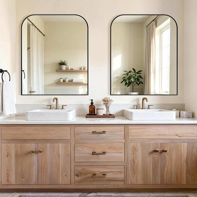 Bathroom Black Vanity Mirror for Over Sink, 36" x 30"-2pcs | Metal Framed Rounded Corner, Shatterproof Glass, for Bedroom, Living room, Entryway