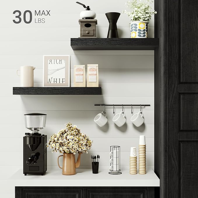 Vivelove Black Bathroom Shelves Over Toilet, 16" Floating Shelves, Wall Shelf for Bathroom Bedroom, Living Room, Kitchen, Office Home Decor, Narrow Shelves with Invisible Brackets Set of 2