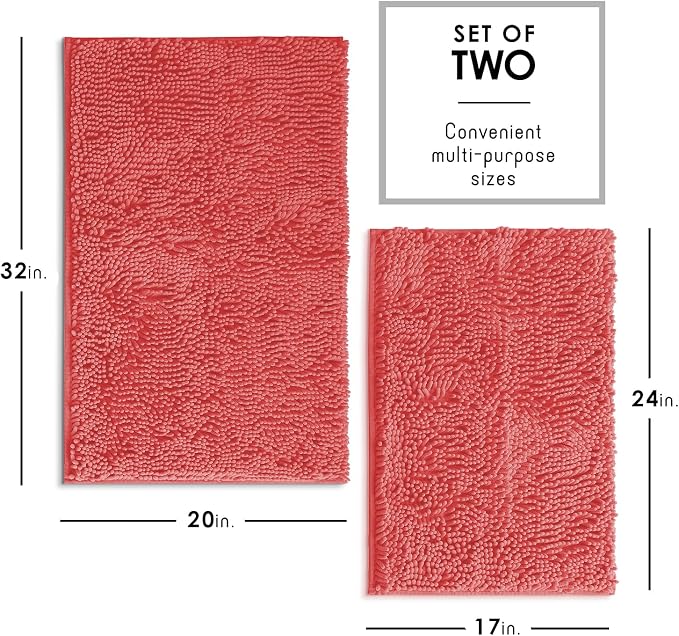 Hearth & Harbor Bathroom Rugs, Chenille Bath Mat - Machine Washable Bath Mats for Bathroom Non-Slip Backing Rubber, Quick Dry Bathroom Mat