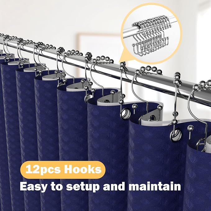 23 PCS Navyblue Bathroom Accessories Set丨Shower Curtain Bathroom Accessory | All-in-One Kit with Shower Curtain,Trash Can,Toothbrush Holder,Toilet BrushSoap Dispenser,Toothbrush Cup,etc for Home