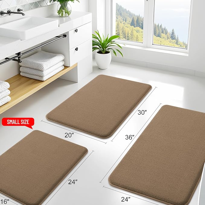 Smiry Memory Foam Bath Mat 44x32, Extra Soft Absorbent Bathroom Rugs | Camel Quick Dry, Machine Washable Bath Mats for Bathroom, Shower, Tub and Home Decor Accessories