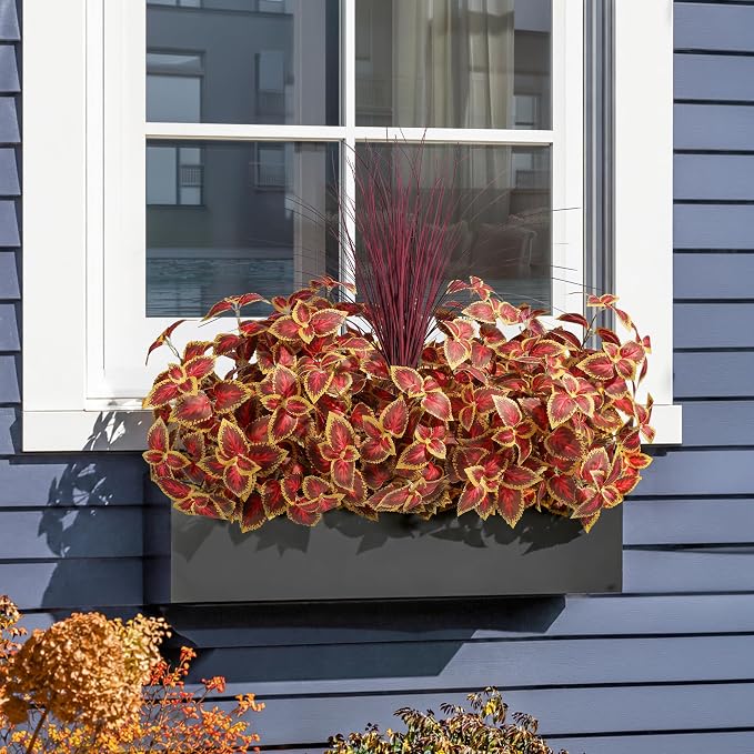 florisso Fall Artificial Coleus Plants Outdoot with Burgundy Grass 5Pcs | Faux Fall Plants UV Resistant Silk Plants with Stems, Fake Plants for Outside Garden Patio Planter Pathway Front Porch