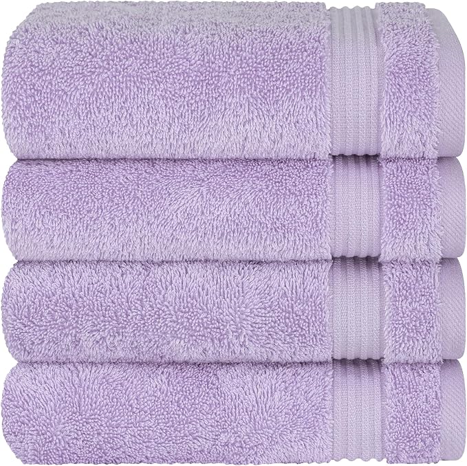 Cotton Paradise 100% Cotton Turkish Towel Set, Soft Absorbent Quick Dry, 4 Piece Hand Towel Set, Lilac