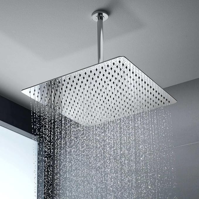 Voolan Extra Large Rain Shower Head - High Flow Square Rainfall Showerhead - Waterfall Full Body Coverage - Universal Ceiling or Wall Mount (16 * 12 Inch Rectangle, Chrome)
