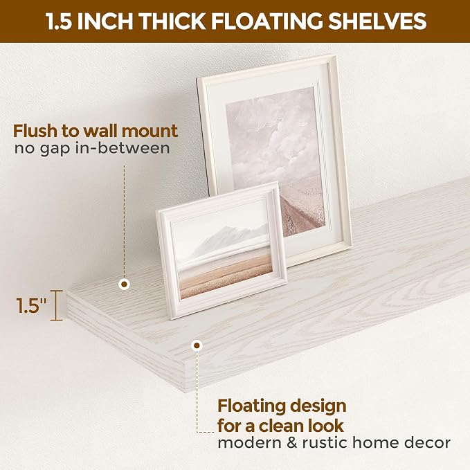 Fun Memories 55 Inch Long Floating Shelves for Wall, 55x9.3 Large Floating Shelf for Bedroom, Kitchen, Bathroom, Wall Mounted Rustic Wood Shelves with Invisible Bracket for Books, Decor, Brich