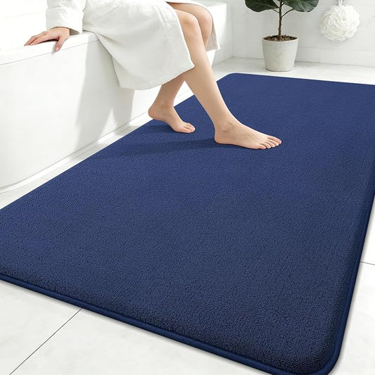 Smiry Memory Foam Bath Mat 71x47, Extra Soft Absorbent Bathroom Rugs | Navy Blue Quick Dry, Machine Washable Bath Mats for Bathroom, Shower, Tub and Home Decor Accessories