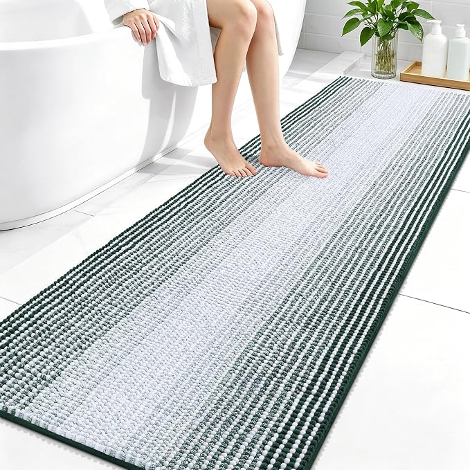 OLANLY Bathroom Runner Rugs 70x24, Soft Chenille Bath Rugs, Blackish Green | Extra Absorbent, Rubber Backing, Machine Wash Dry, Bath Mats for Bathroom Floor, Tub and Shower, Home Decor Accessories
