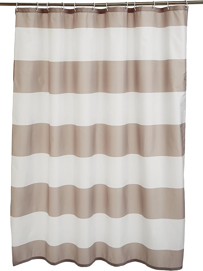 Amazon Basics Bathroom Shower Curtain, Water Resistant Fabric with Rust Proof Grommets & Hooks, Weighted Hem, Machine Washable, 72"x72", Light Brown, Beige