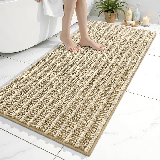 Arotive Bathroom Rugs Mat 45x27, Soft Absorbent Chenille Shaggy Bath Mat | Beige, Machine Wash Dry, Bath Rugs for Bathroom Floor, Tub and Shower, Home Decor Accessories
