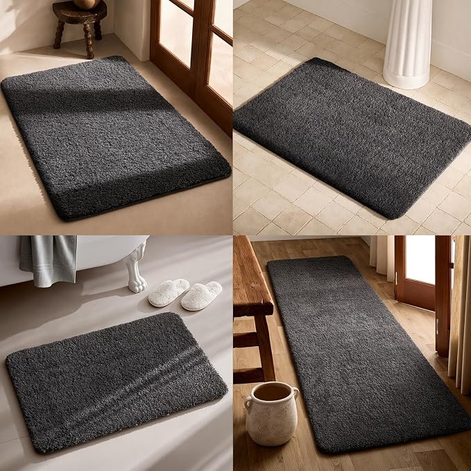 TYUU Bathroom Runner Rug, Ultra Soft Long Bath Mat Machine Washable Super Absorbent Quick Dry Bathroom Runner Rugs 24 x 60 Non Slip, Dark Grey 24" x 60"
