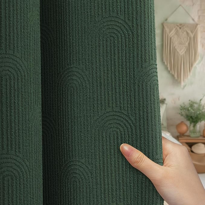 Dark Green Boho Cotton Shower Curtain Arch,72" W x 78" L | Minimalist Shower Curtain for Bathroom