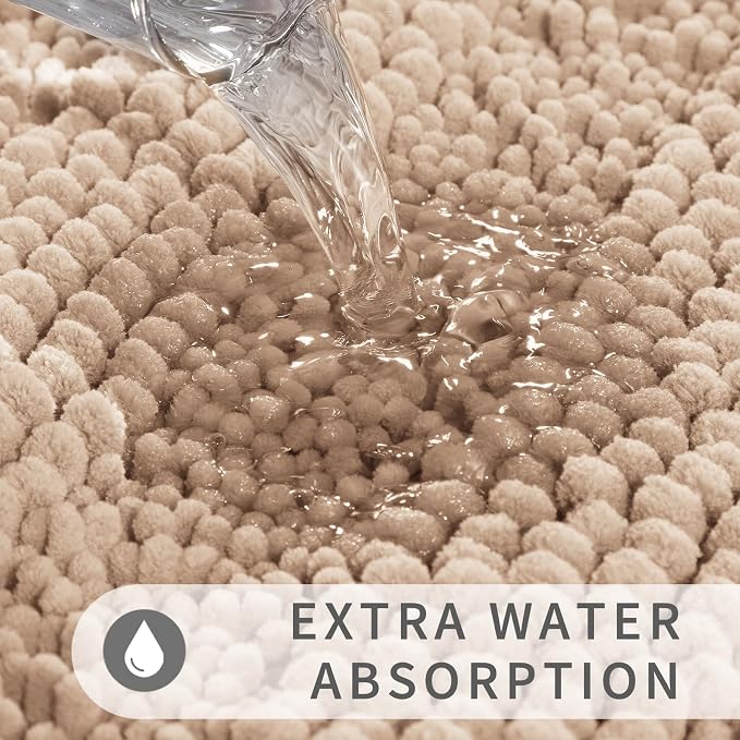 Yimobra Toilet Rugs U Shaped Washable 24 x 20, Non Slip and Super Absorbent Toilet Mat, Quick Dry, Ultra Luxury Microfiber Chenille Plush Fluffy Contour Bath Rugs for Toilet Base, Beige