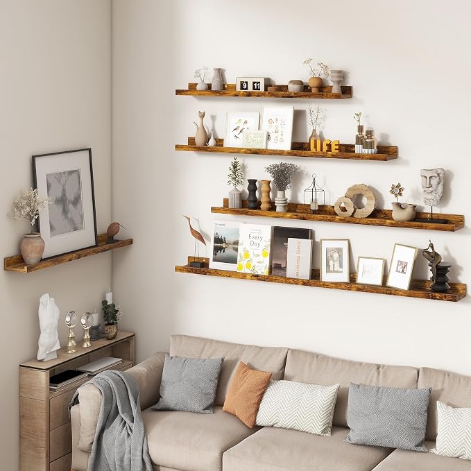 Picture Ledge Shelf, Floating Shelves Set of 2, 40 Inches Nursery Book Shelves for Toys Storage, Kids Bookshelf Wall Mounted for Living Room Bedroom Decor Books Photo Frames, Rustic Brown