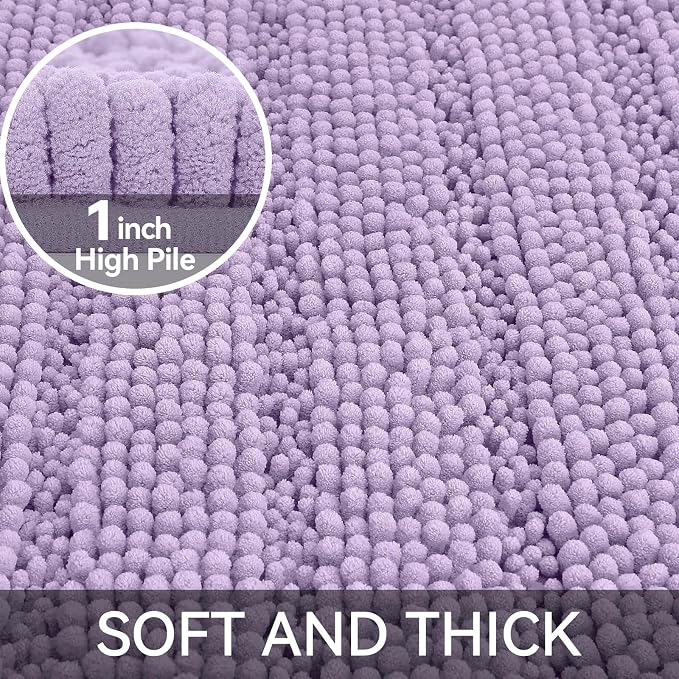 Bcoimo Small Bath Rug Mat,24x17 Extra Soft Chenille Lavender Bathroom Mats | Non Slip with Rubber Backing Bathroom Rugs;High Absorbent And Quick Dry Microfiber mat; Machine Washable;Extra Soft Bath Rug