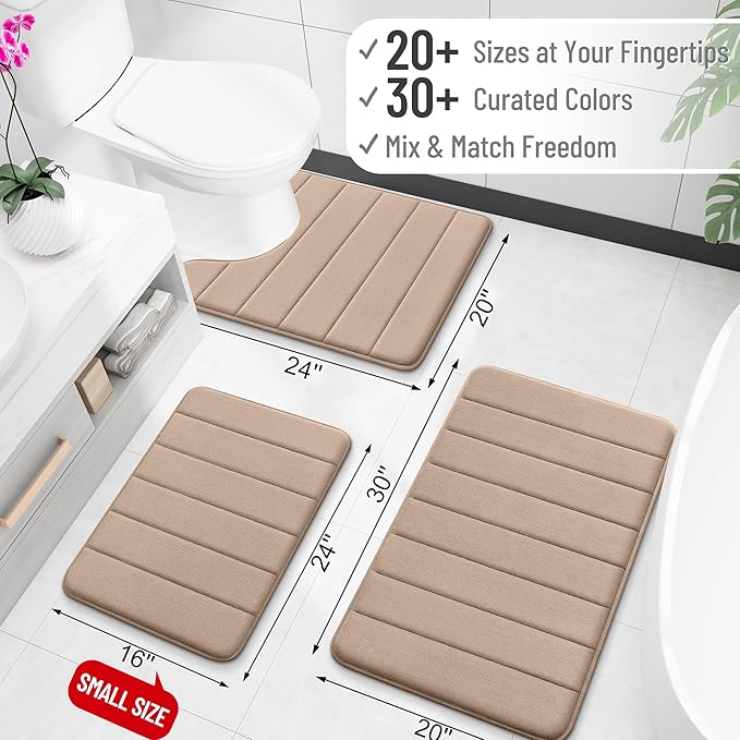 OLANLY Memory Foam Large Bath Mat 44x32, Super Soft Absorbent Bathroom Rugs | Tan, Quick Dry Bath Rug, Machine Washable Shower Floor Mats, Bathmat Carpet for Bathroom Floor, Tub and Shower