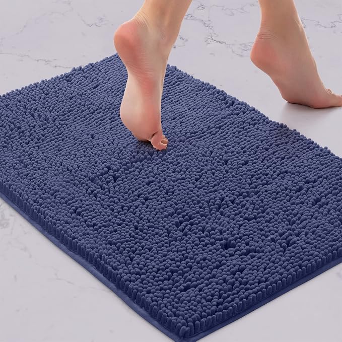 LuxUrux Bath Mat, Extra-Soft Plush Non-Slip Bathroom Rug, Luxury Chenille Microfiber Material, Super Absorbent Shaggy Bath Rug. Machine Wash & Dry (17 x 24 inches, Blue-Purple)