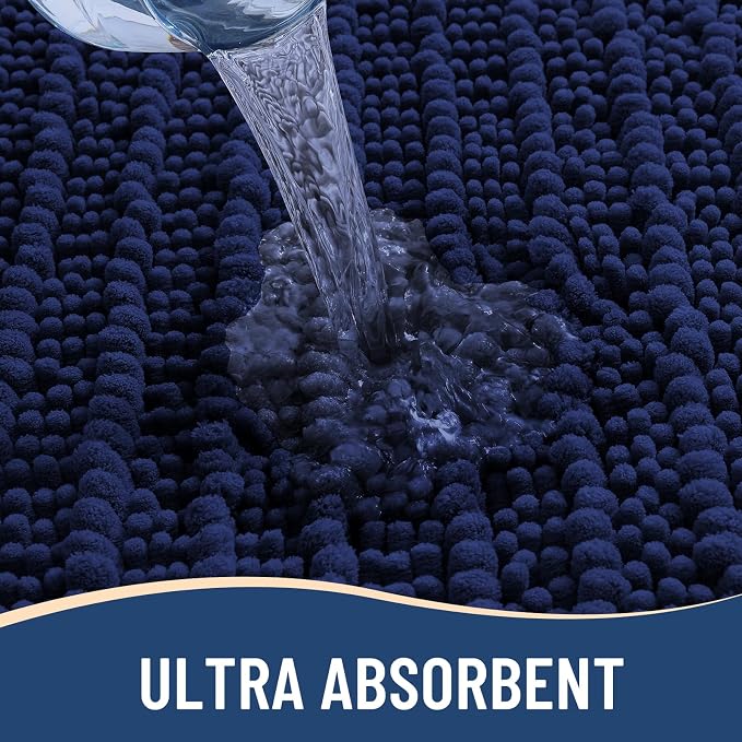 Arotive Toilet Rugs U-Shaped 20x20, Soft Absorbent Chenille Shaggy Bath Mat | Navy, Machine Wash Dry, Bath Rugs for Bathroom Floor, Tub and Shower, Home Decor Accessories